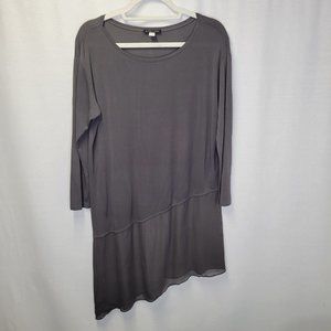 Eileen Fisher Women's Small Tunic Shirt Top Gray Asymmetrical Hem Silk